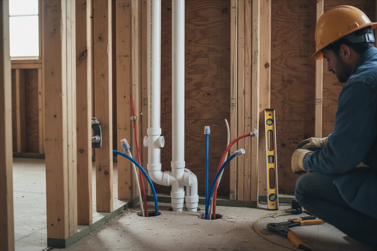 Drain and supply rough-in during Sump Pump Repair in Leverett