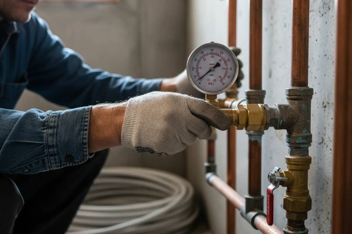 Pressure testing a repaired line during Water Line Repair in Leverett
